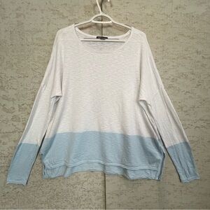 Vince. Womens Long Sleeve Drop Shoulder Top White Blue Fade Boho Beach